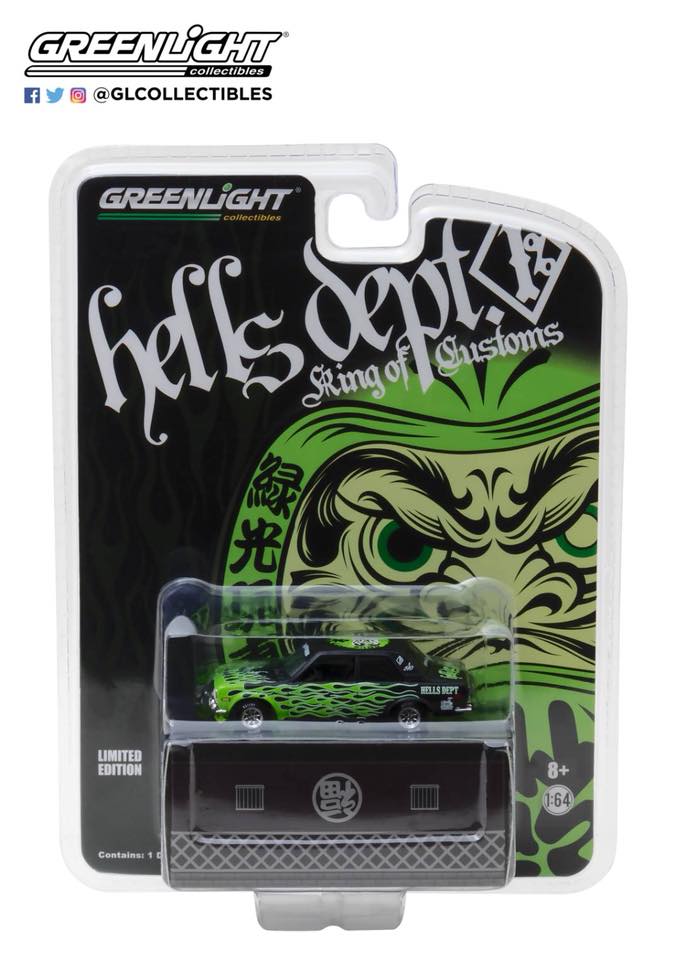 Photo: "HELLS DEPT X GREENLIGHT" 【"INCLUDED LIMITED DESIGN SHEET" DATSUN 510 (5910 GOKUDO)】BLACK/RR