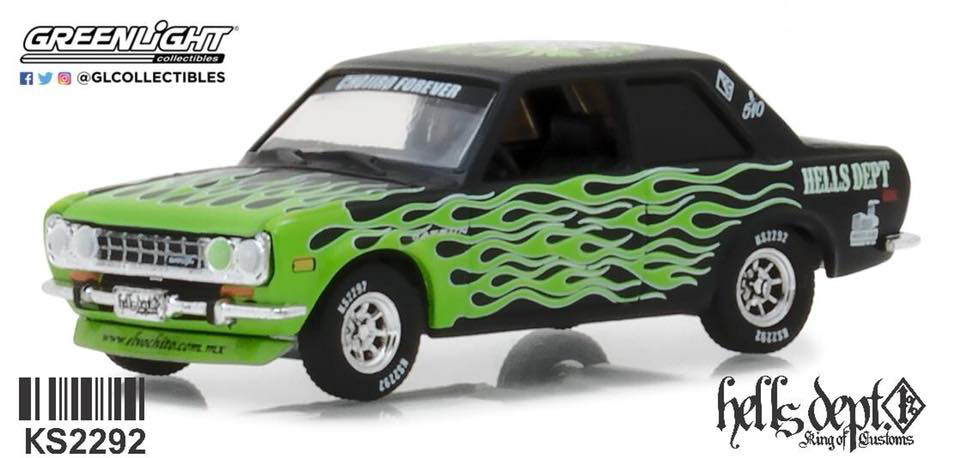 Photo: "HELLS DEPT X GREENLIGHT" 【"INCLUDED LIMITED DESIGN SHEET" DATSUN 510 (5910 GOKUDO)】BLACK/RR